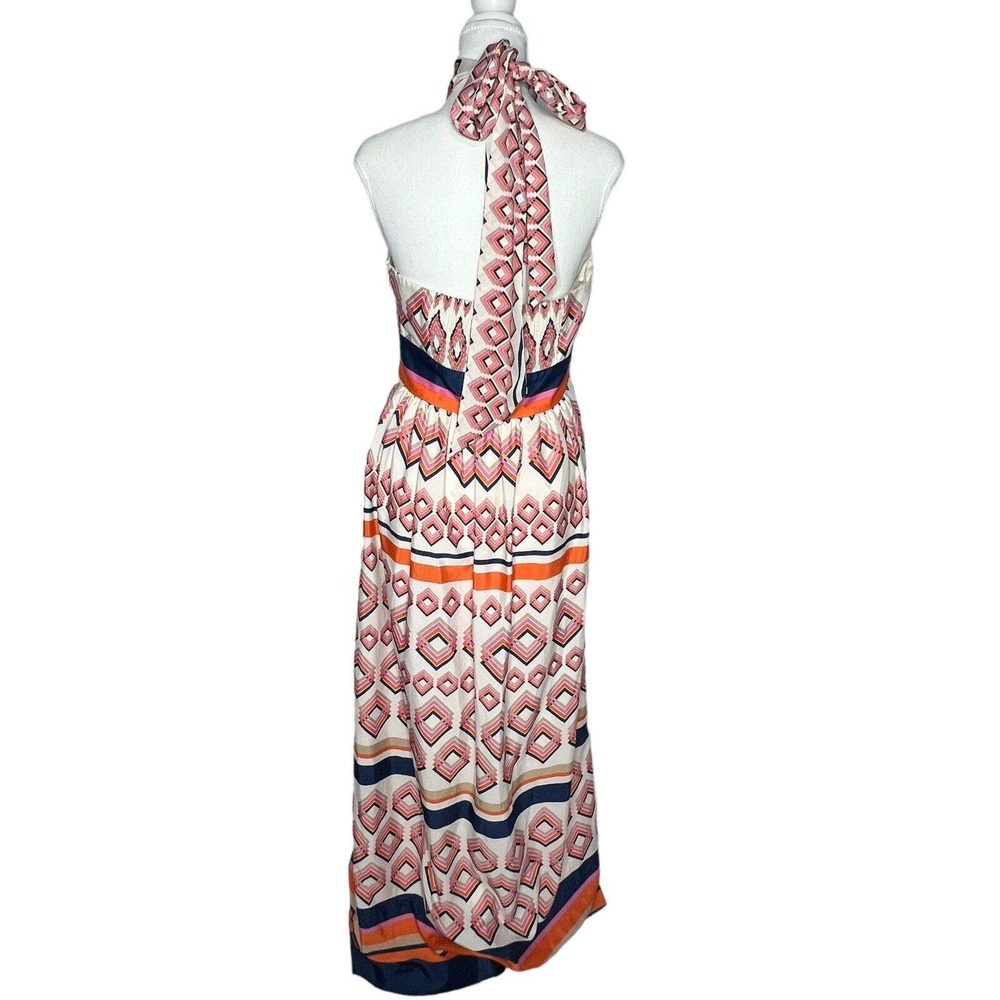 Eliza J Women Size 8 Cream Ivory High Neck Tie Halter geometric Long Maxi dress - Picture 13 of 15